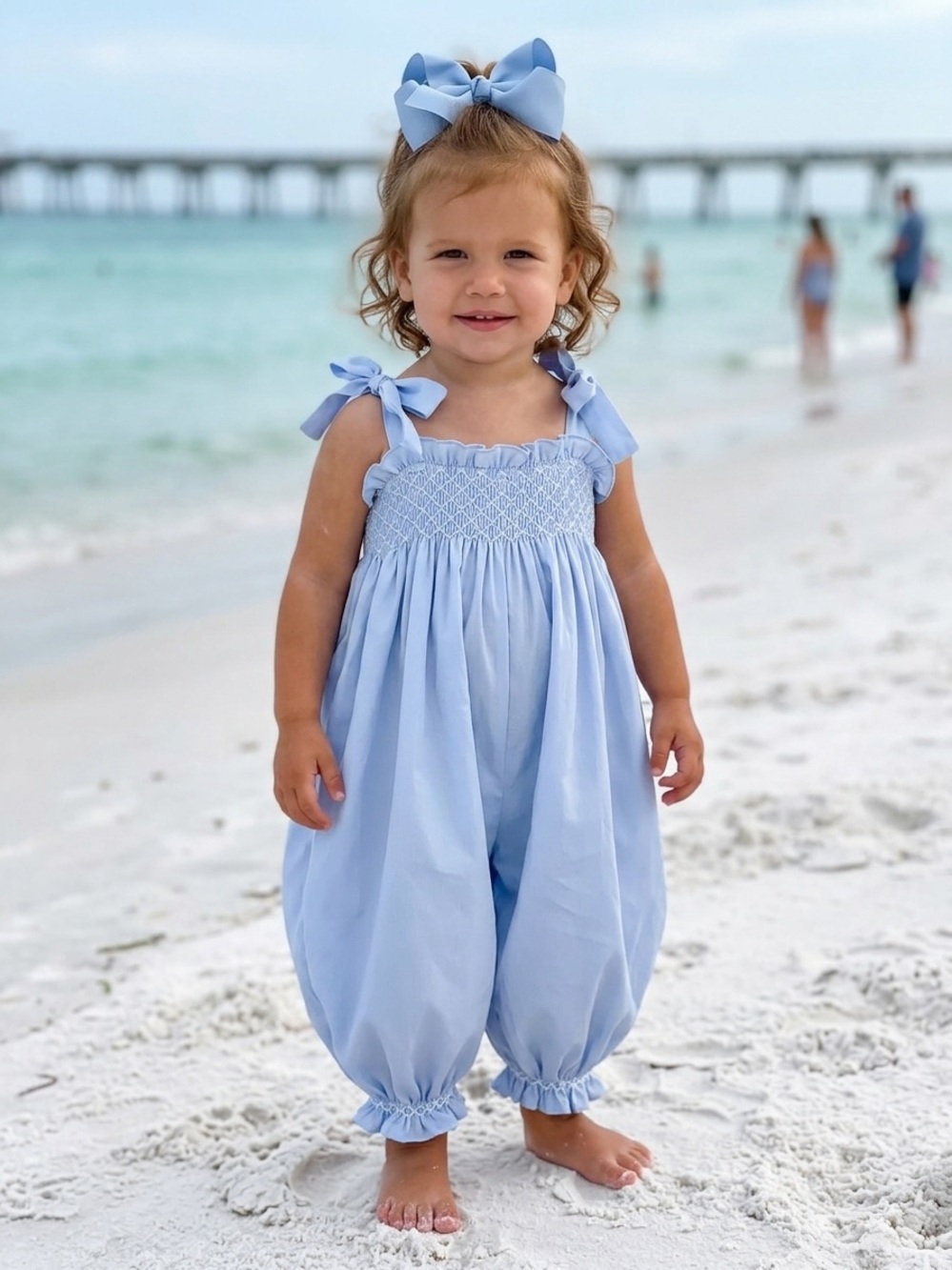 Little Louanne Smocked Blue Long Bubble Romper Jumpsuit 18M